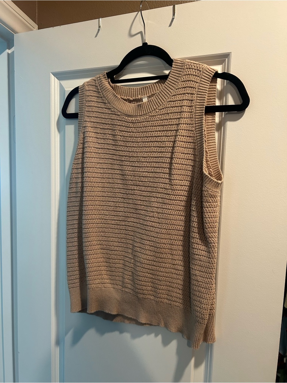 BE COOL Sleeveless Crew Knit Tank in Beige